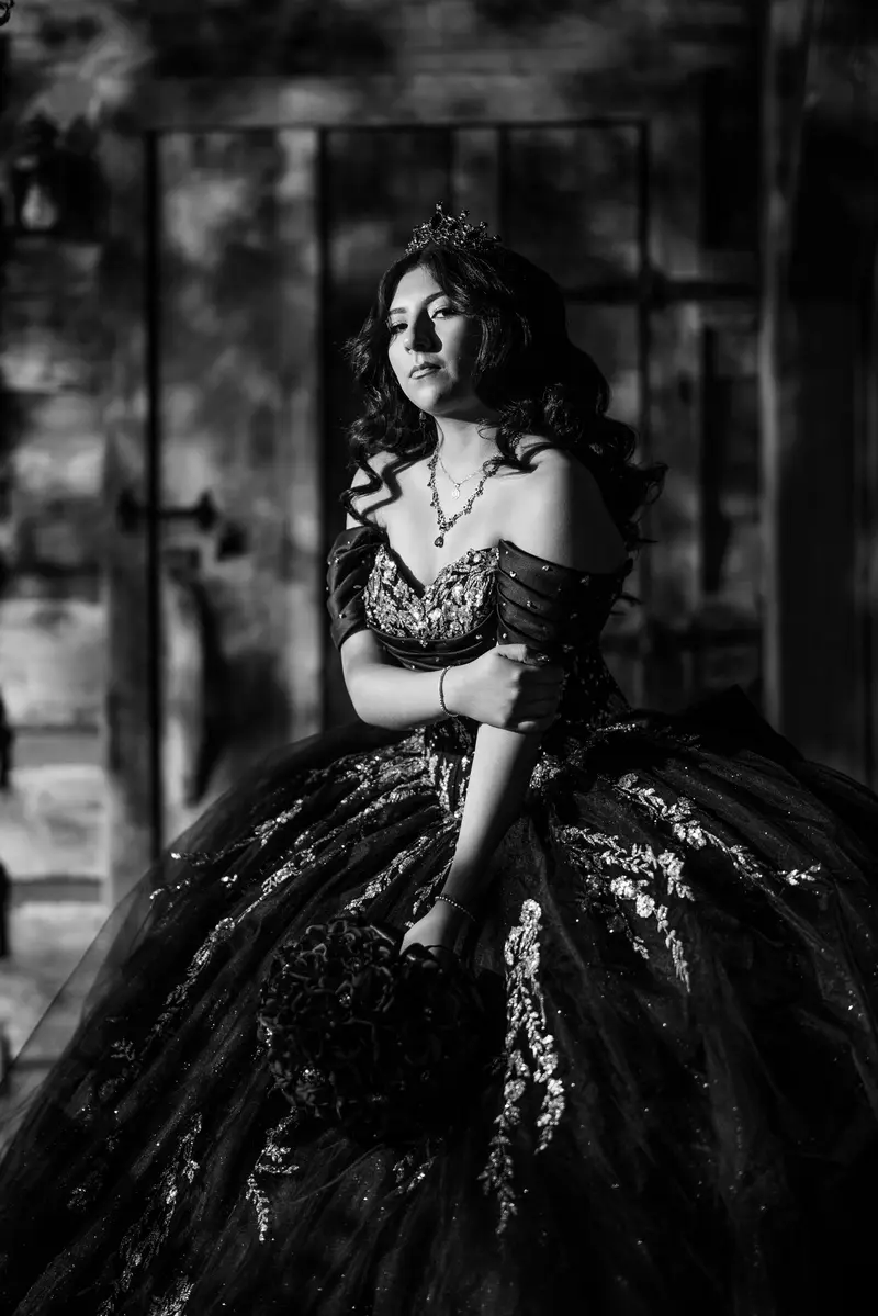 Quinceñera portrait with cinematic, dramatic light