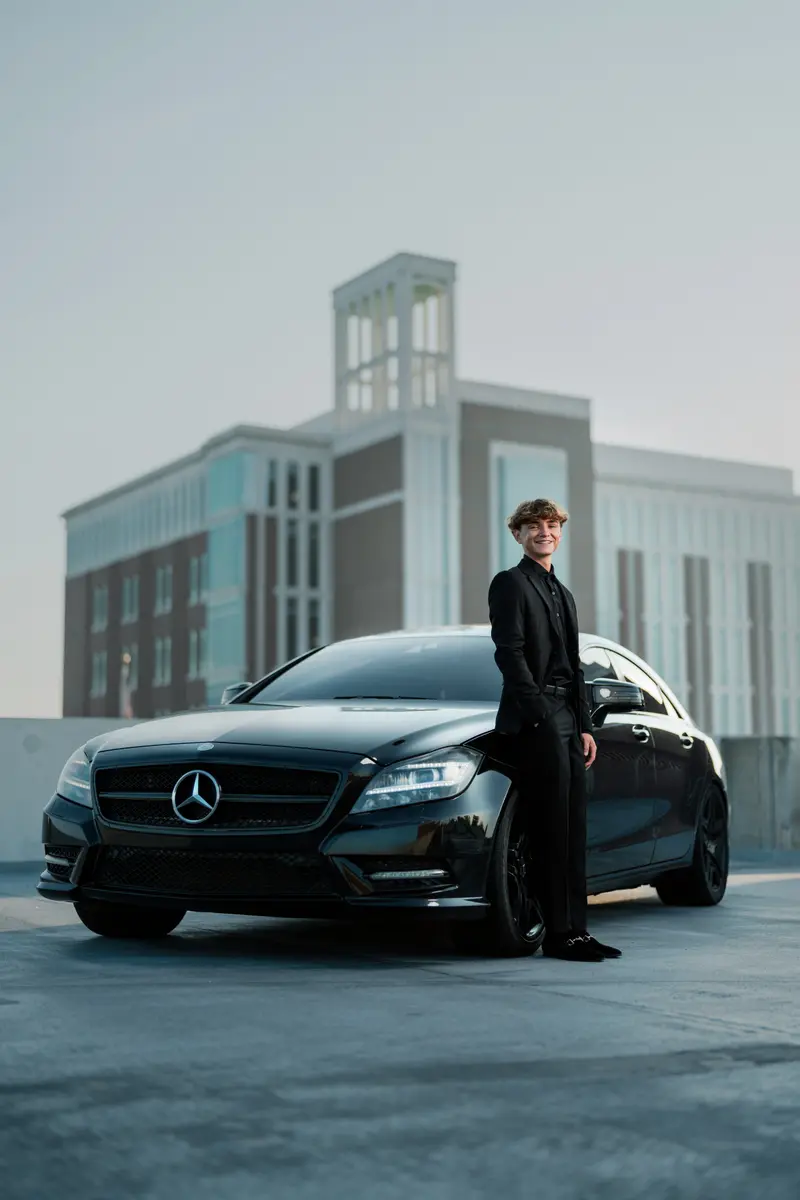 Editorial senior portrait, dramatic outdoor setting