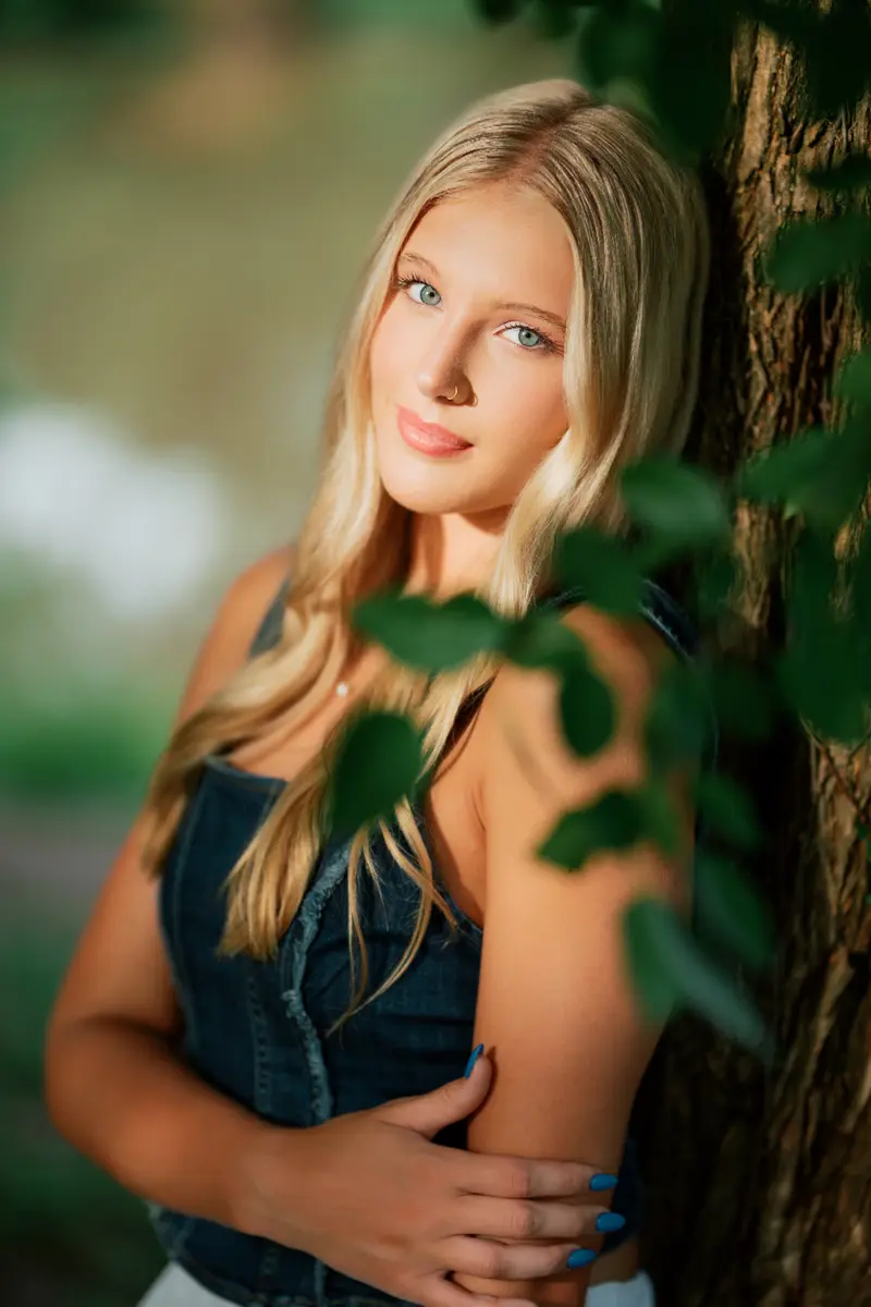 Senior portrait with confident, directed presence