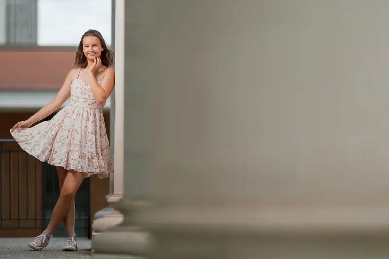 Senior portrait with bold, expressive framing